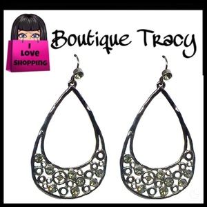 NEW Metallic Black Gunmetal & Crystal Earrings